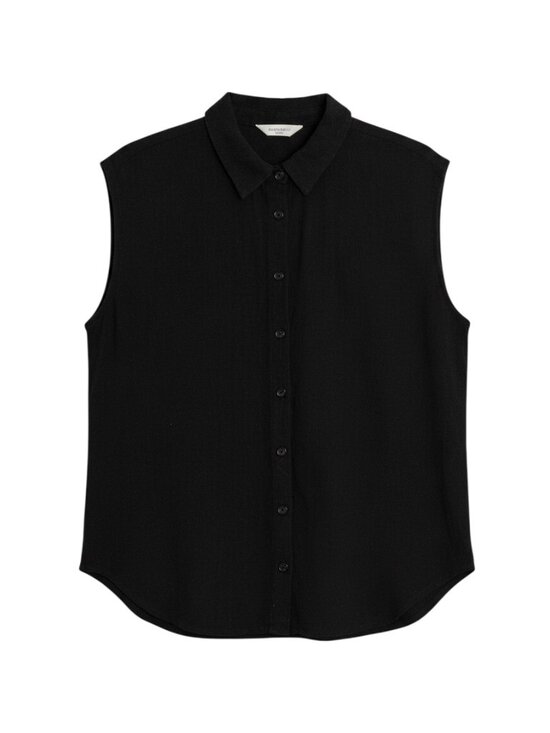 Double Zero Tops - Double Zero Linen Blend Button Front Top Blouse Shirt Black M